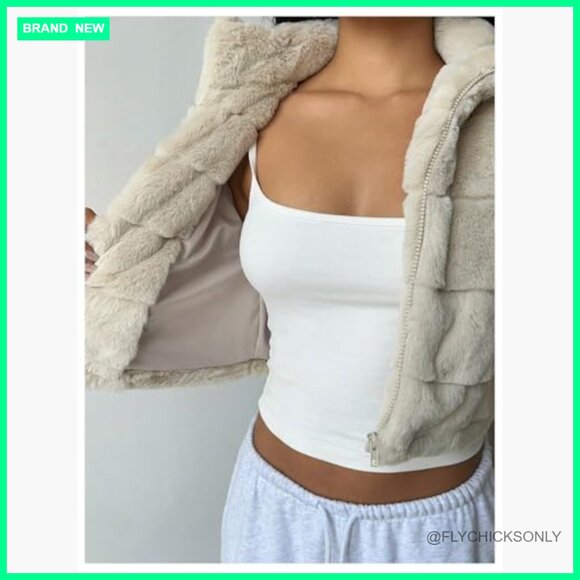 Faux Fur Cropped Jacket Long Sleeve Winter Outerwear - Picture 4 of 6